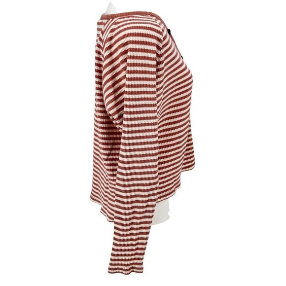 Madewell Striped Button Front Waffle Knit Top 100% Cotton Long Sleeve Tee Sz S - Picture 5 of 9